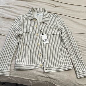 Zara Men's Striped Shirt Jacket - Gray and White